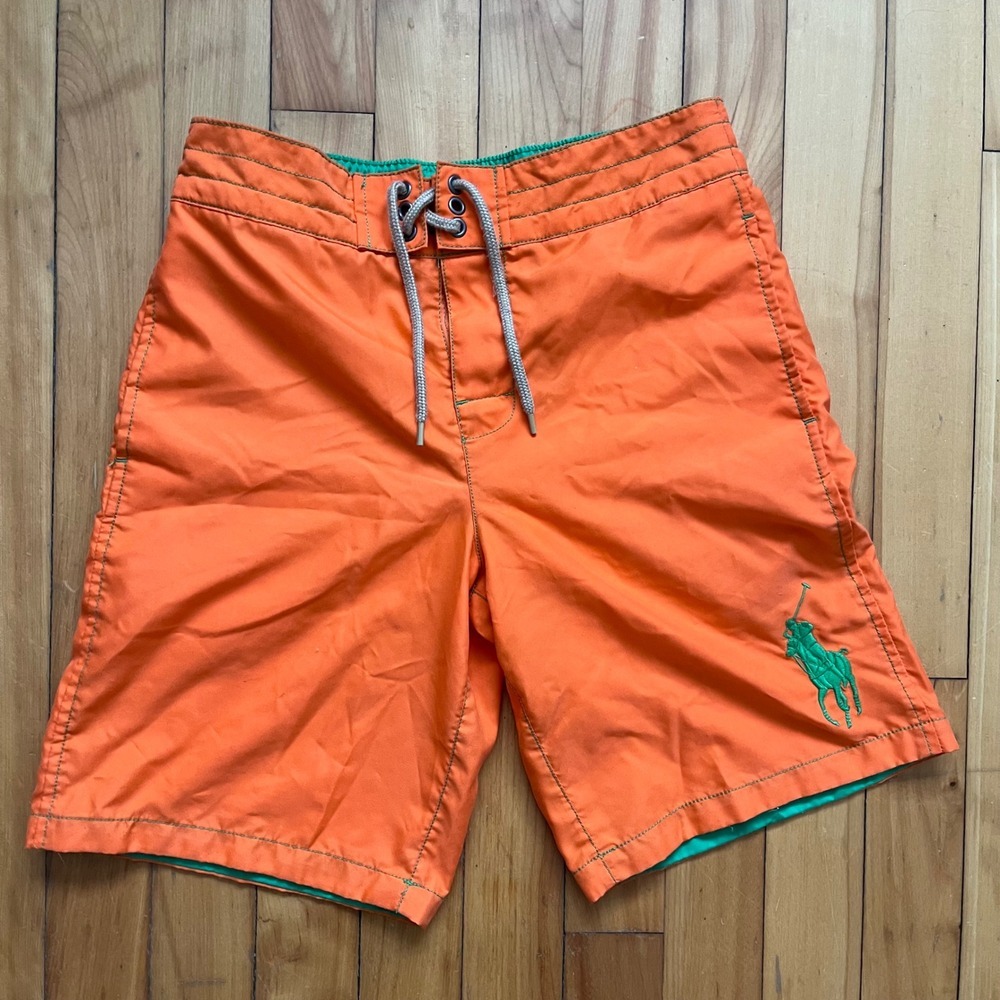 Polo Ralph Lauren Orange Swim Trunks Board Shorts Kid Size M 10-12 Big Pony Logo